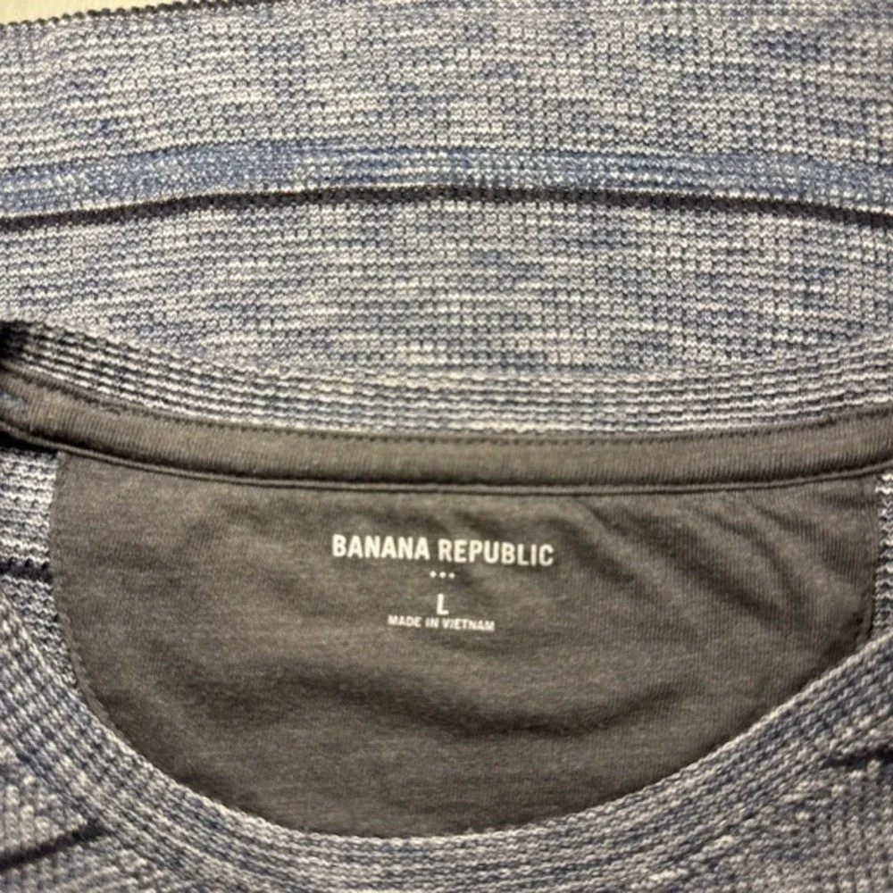 Banana Republic Mens Thermal Shirt Blue Large Striped Waffle Knit‎ Long Sleeve